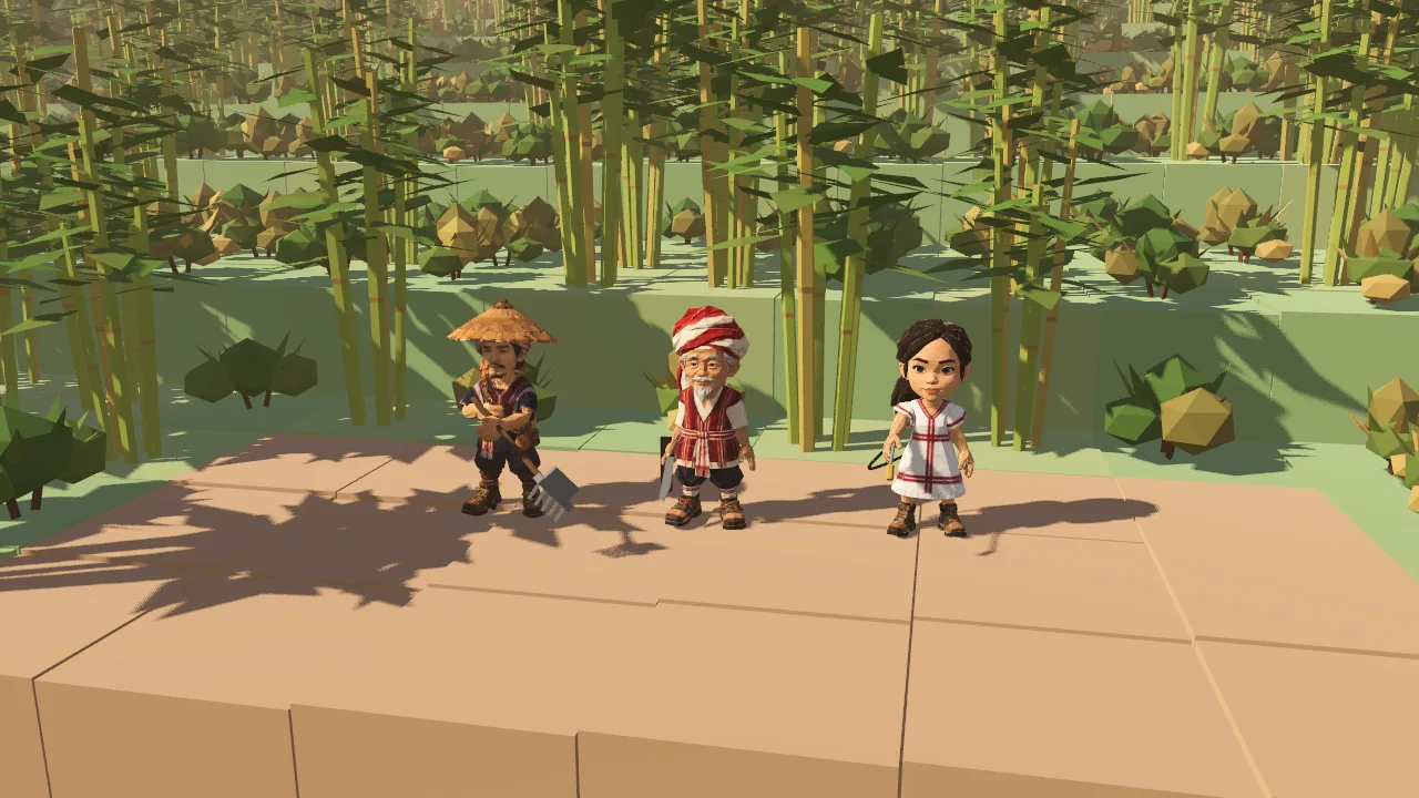 The crew at the forest edge · staged in-engine view